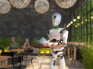 robot con vassoio in mano guidato da AI