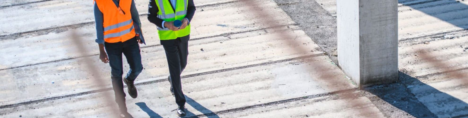due persone camminano in un cantiere